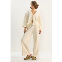 Rippstrick-Cardigan und Weite Hose Set