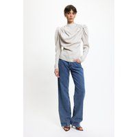 Bluse mit Wasserfallausschnitt und Puffärmeln