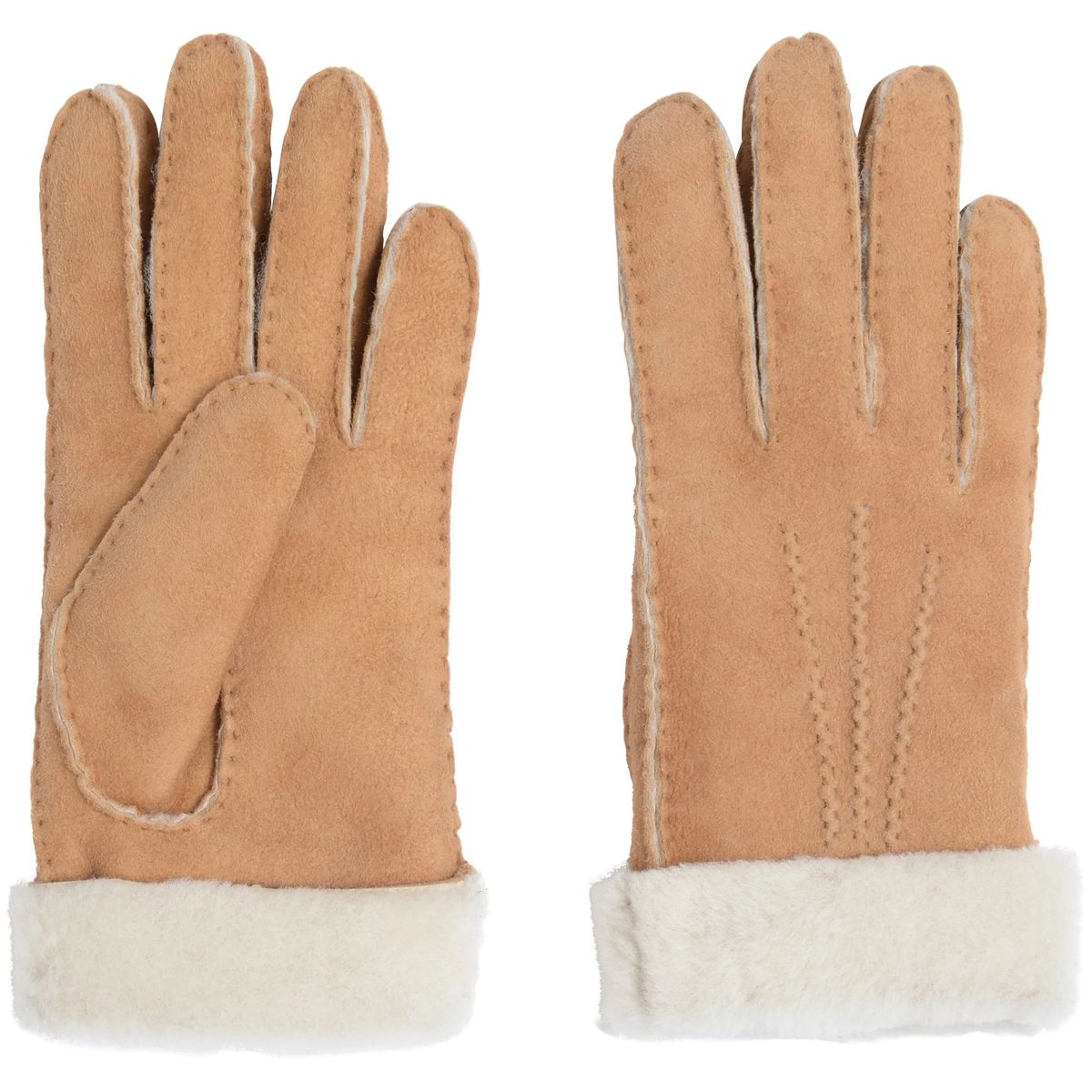 Beige Lederhandschuhe für Damen mit Pelzbesatz