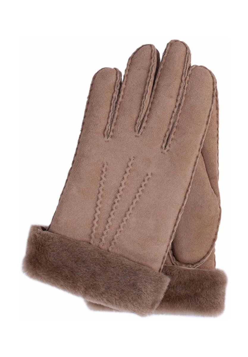 Elegante braune Lederhandschuhe mit Pelzbesatz