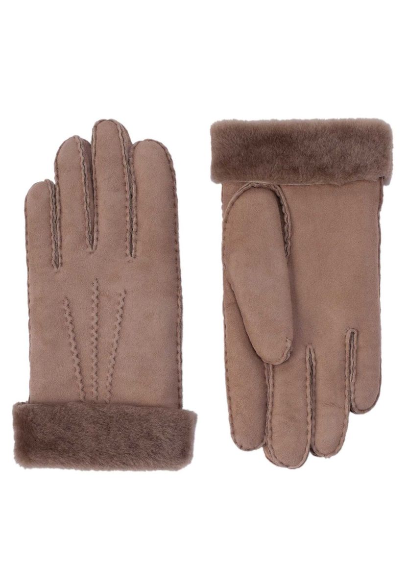 Elegante braune Lederhandschuhe mit Pelzbesatz