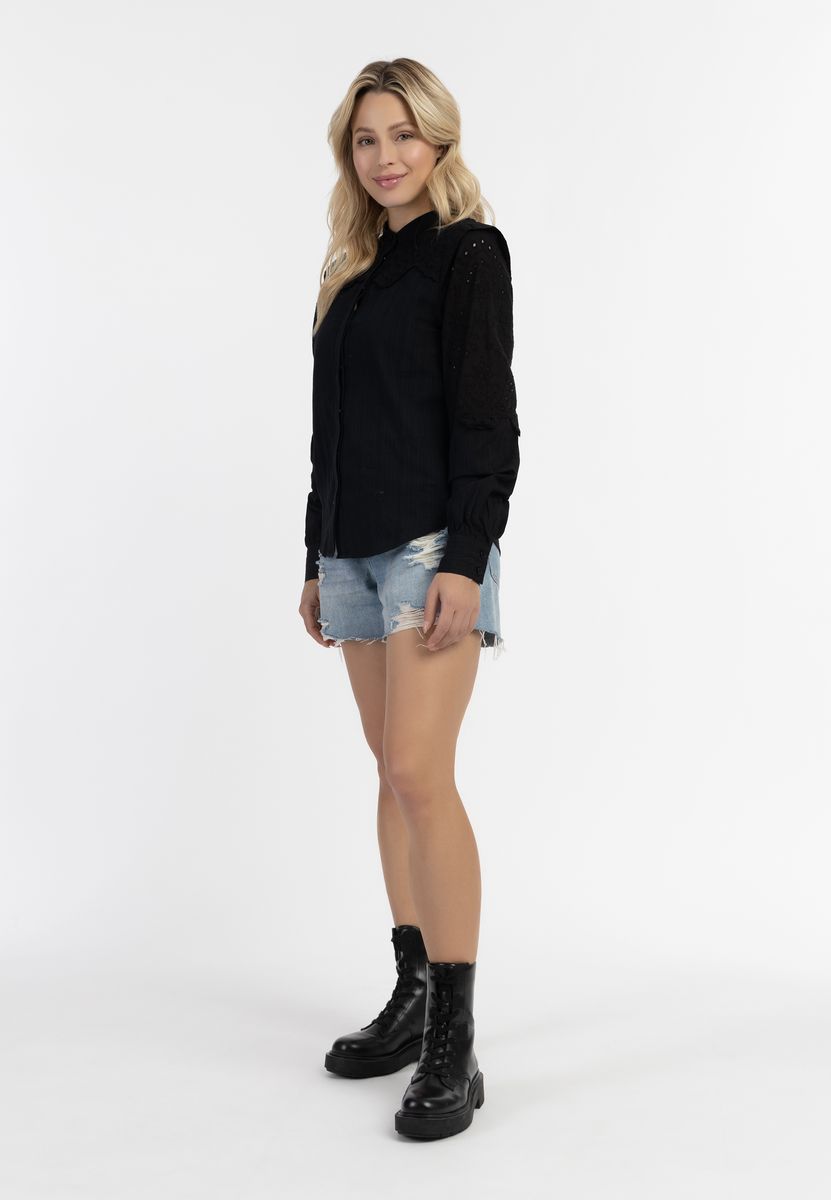 Strukturierte Baumwollbluse mit Lochstickerei
