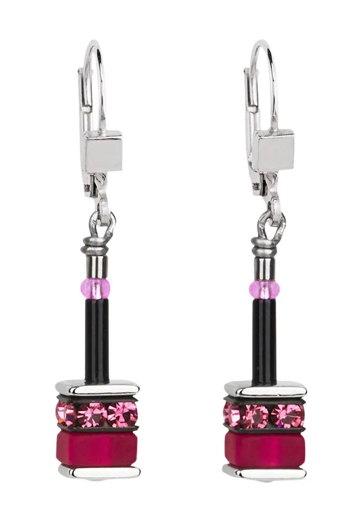 CŒUR DE LION Damen Ohrringe Classic Polaris & Strass, Silber/Schwarz/Rot
