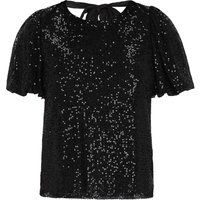 Pailletten-Mesh-Bluse mit Puffärmeln