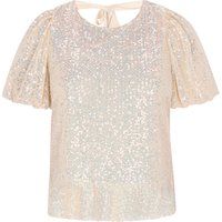 Pailletten-Netzbluse mit Puffärmeln