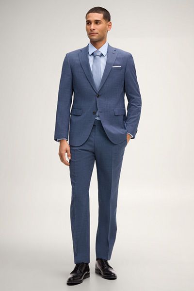Joop! Brad Dunkelblaue Strukturierte Wollmischung Anzughose Slim Fit