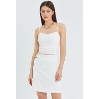 Cropped-Top mit Herzausschnitt in Leinenoptik