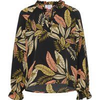 Bluse mit tropischem Blättermuster und Rüschen