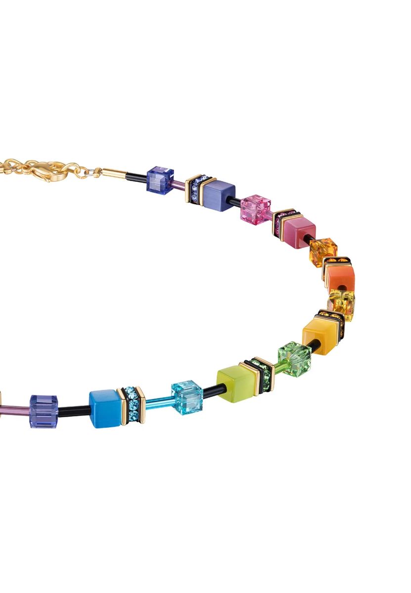 CŒUR DE LION Damen Halskette, Edelstahl, Multicolor Rainbow/Gold