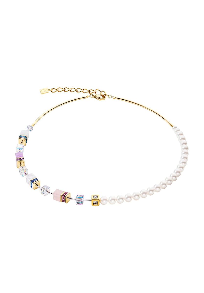 GeoCUBE Multicolor Perlen Gold Halskette