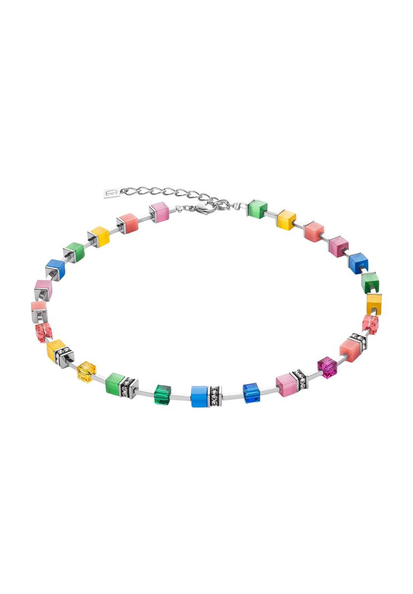 Bunte Würfelperlen Edelstahl Halskette