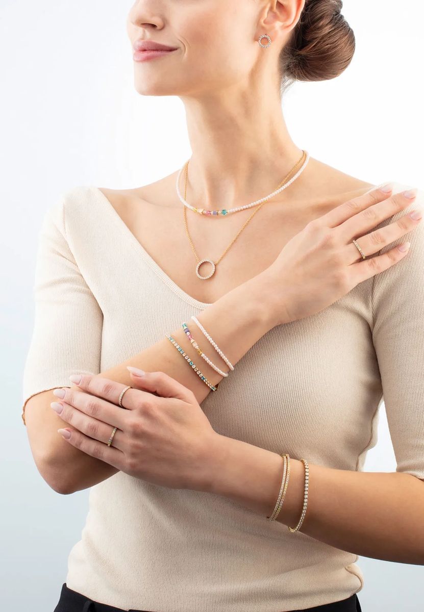 CŒUR DE LION Damen Armband, Edelstahl, Gold/Kristall