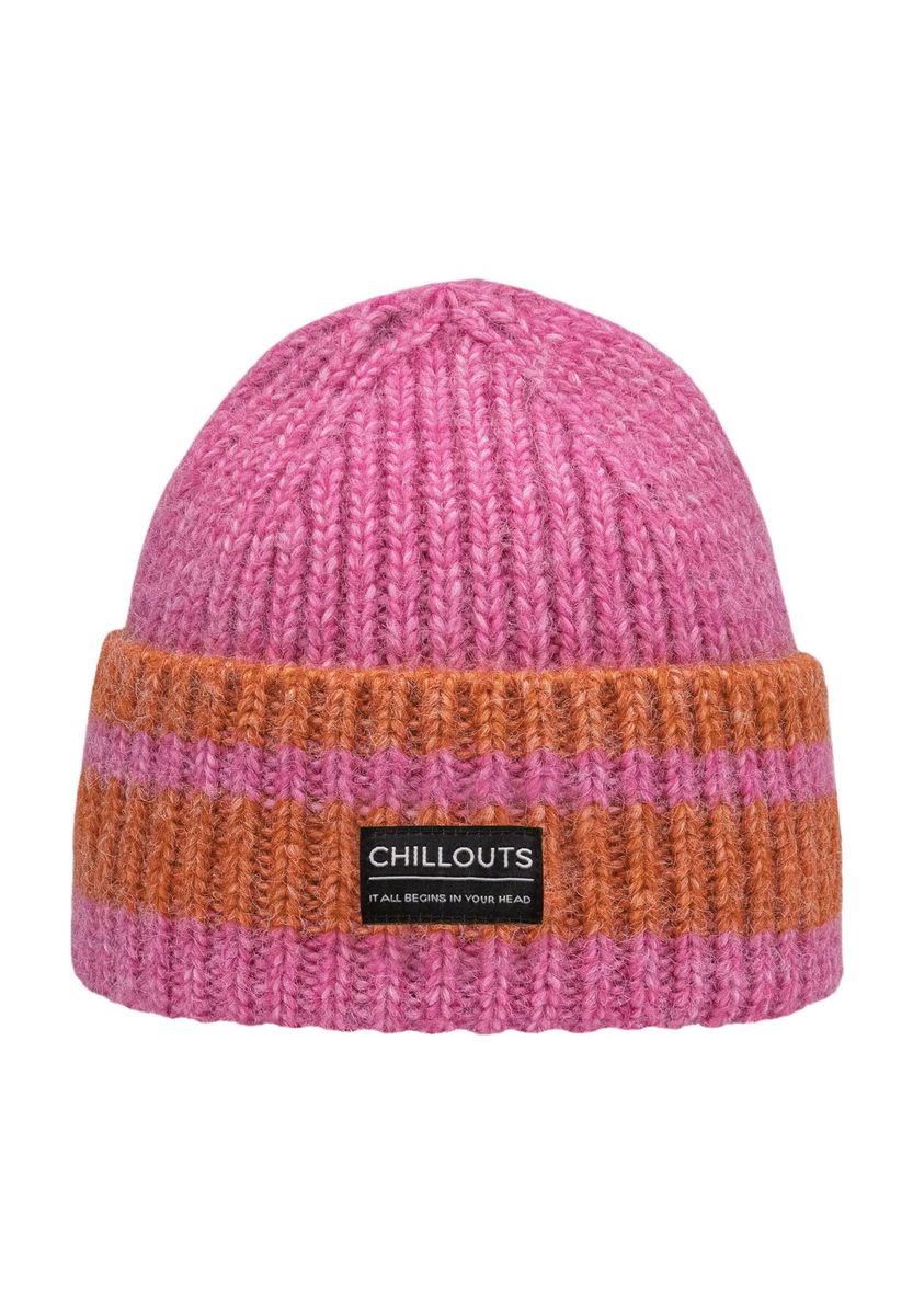 Pink gestreifte Rippstrickmütze