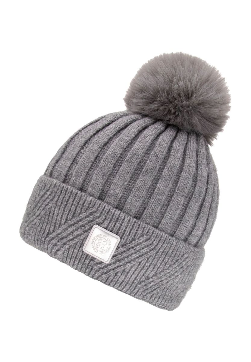 Gerippte Strickmütze mit Bommel