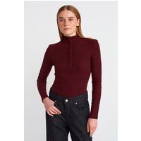 Ribbstick-Henley-Top mit Stehkragen