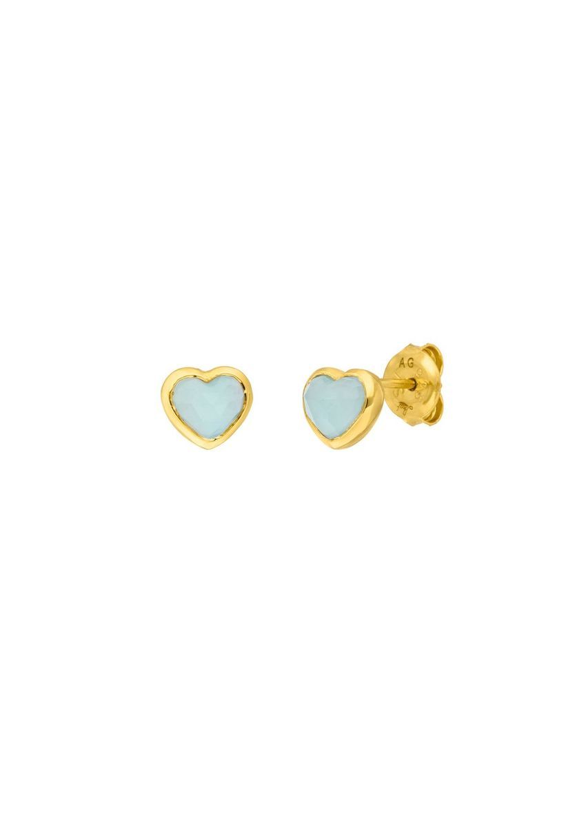 Leaf Damen Ohrstecker, 925er Silber, Aqua Calcedon, GELBGOLD