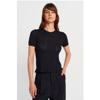 Strukturierte Ripp-Strickbluse mit Pointelle-Muster