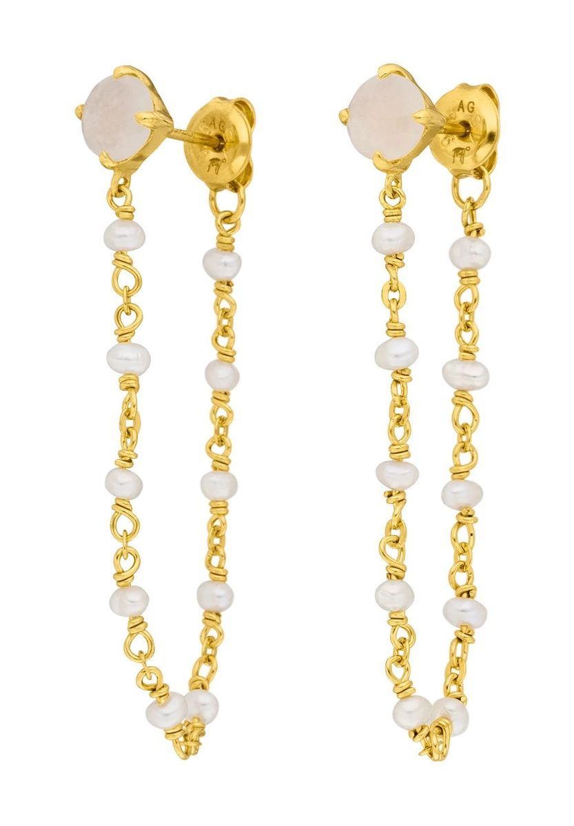 Leaf Ohrhänger "LEA 925 GG", 925er Silber mit Perlen und Mondstein, SILBER 925/GELBGOL