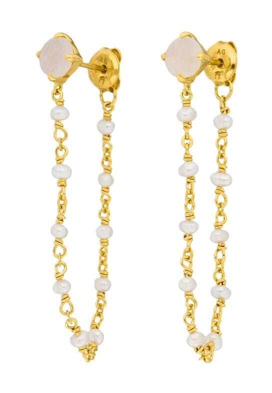 Leaf Ohrhänger "LEA 925 GG", 925er Silber mit Perlen und Mondstein, SILBER 925/GELBGOL