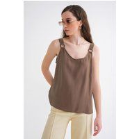 Minimalistische Web-Bluse mit Ring-Details