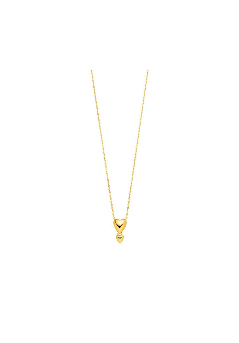 Leaf Kette mit Anhänger " 2 Hearts", 925er Silber, GELBGOLD