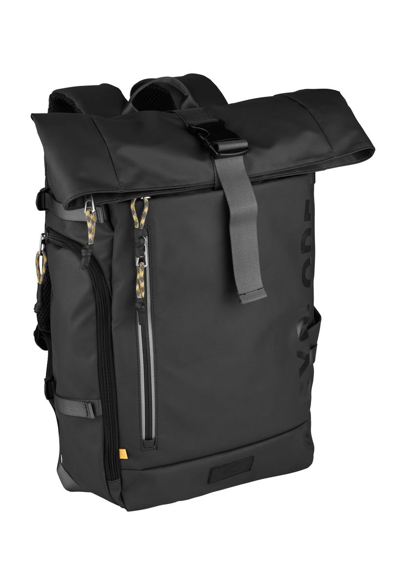 Schwarzer Roll-Top Rucksack mit Laptopfach