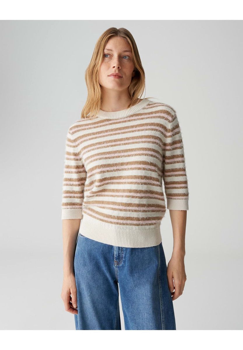 OPUS Strickpullover, Puvet Stripe, Kurzarm, Streifen, für Damen, beige, 36