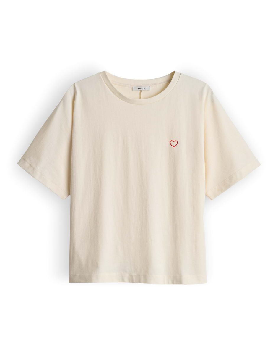 Minimalistisches beiges Baumwoll-T-Shirt mit Herz