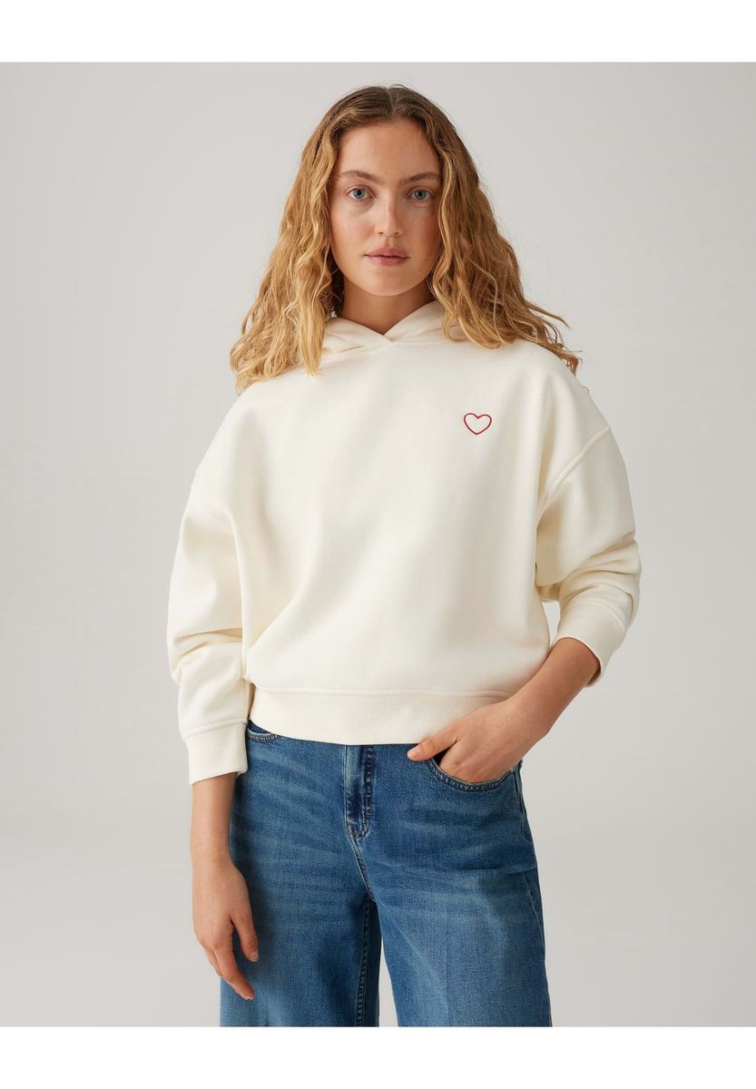 Verkürzter Kapuzenpullover mit gesticktem Herz