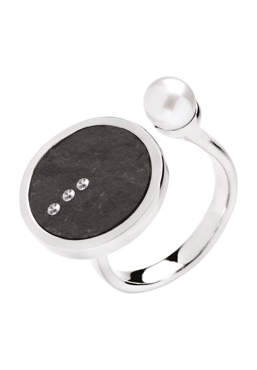 Schiefer Offener Ring mit Perlenakzent