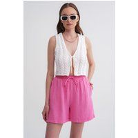 Strukturierte High-Waist Shorts mit weitem Bein