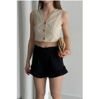 Hochtaillierte Rüschenshorts mit weitem Bein