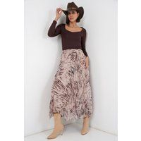 Asymmetrischer plissierter Maxirock mit Tiermuster