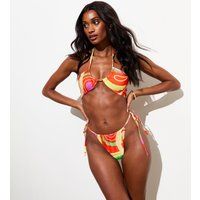 Bikini-Höschen mit Retro-Wirbelmuster und Bindebändern