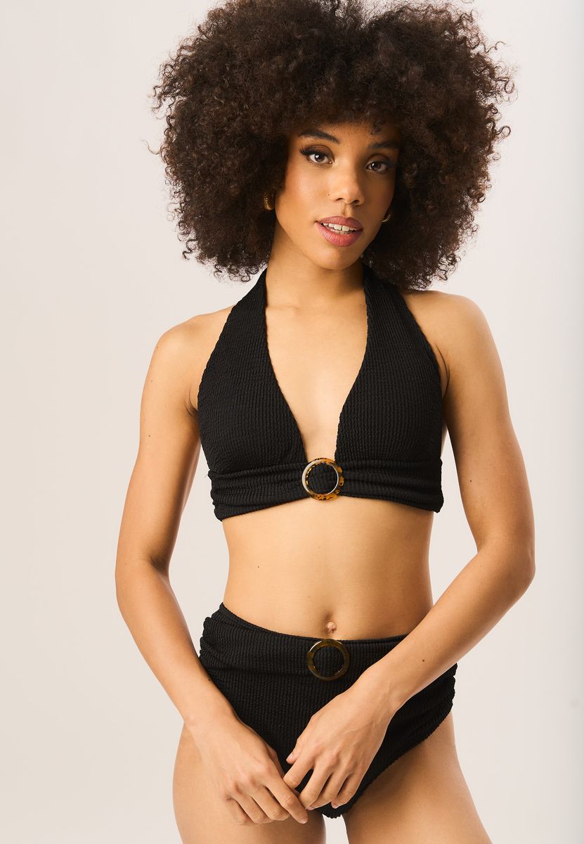 Strukturierte High-Waist Bikinihose