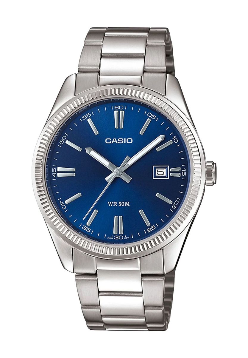 Edelstahl Uhr mit blauem Zifferblatt