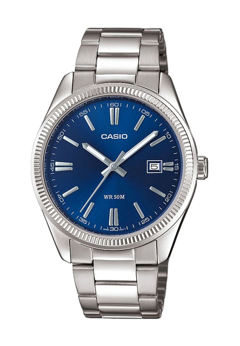 Edelstahl Uhr mit blauem Zifferblatt