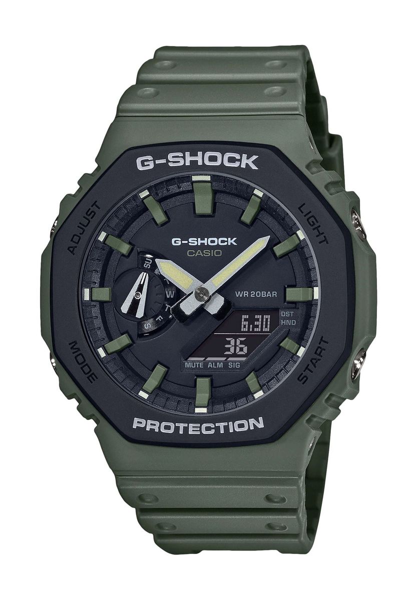 Grüne achteckige Digital-Analog-Uhr