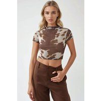 Slim Fit Crop Top mit Kuhprint