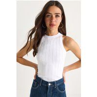 Geripptes High-Neck Top mit Glitzer