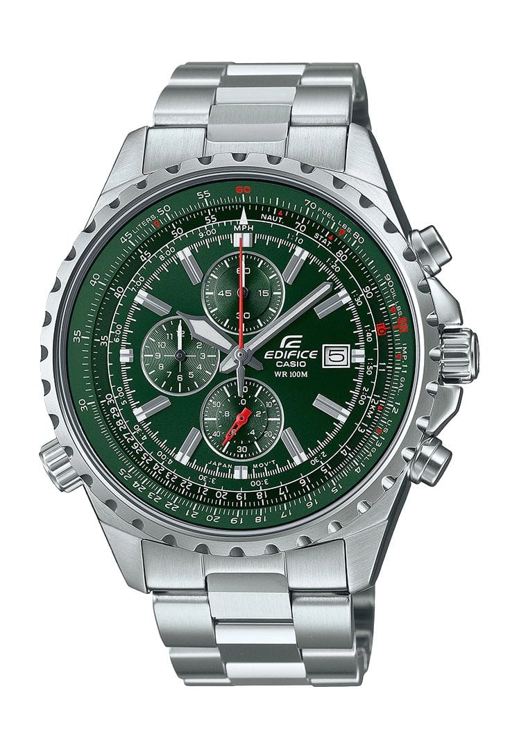 Herren Silber Chronograph Uhr Grünes Zifferblatt