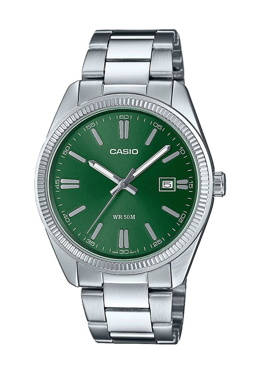 Klassische Edelstahl Uhr mit grünem Zifferblatt