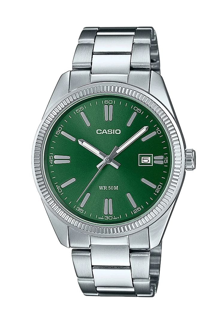 Klassische Edelstahl Uhr mit grünem Zifferblatt