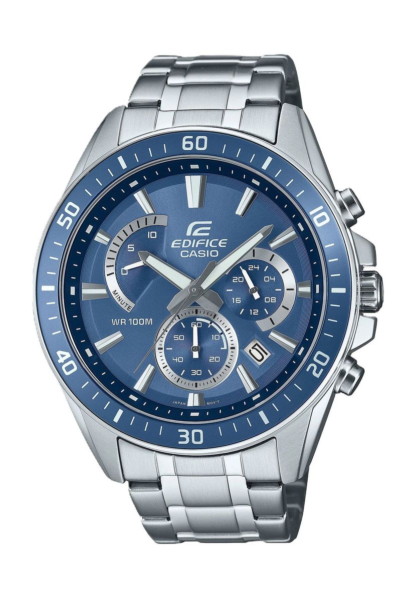 Blaues Zifferblatt Silberner Edelstahl Chronograph