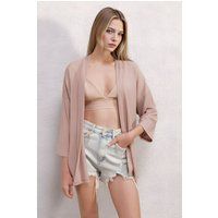 Strukturierter Lockerer Schalkragen-Kimono