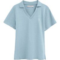 Knopfloses Poloshirt aus Baumwoll-Leinen-Mix