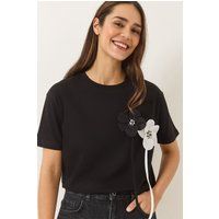 Baumwoll-T-Shirt mit 3D-Blüten