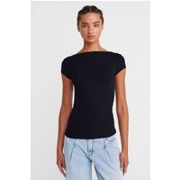 Rippstrick-T-Shirt mit U-Boot-Ausschnitt