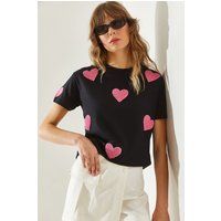 T-Shirt mit Chenille-Herz-Patches