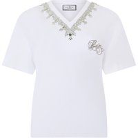 V-Shirt mit kristallbesetztem Ausschnitt
